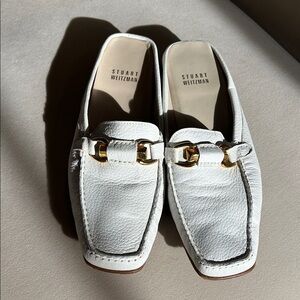 Stuart Weitzman White Flats with Gold Detail